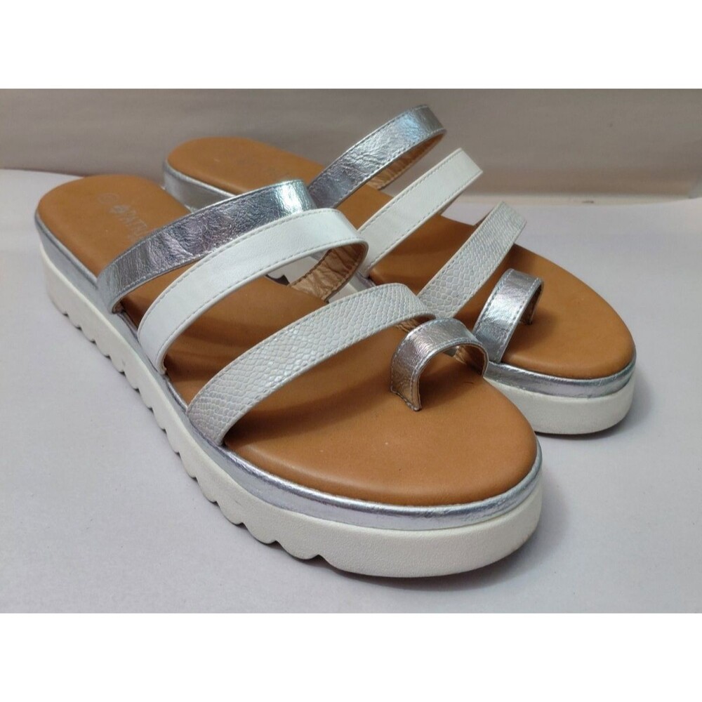 Patrizia by Spring Step Bennie White/Silver Snake Print Platform Sandals 9.5/41